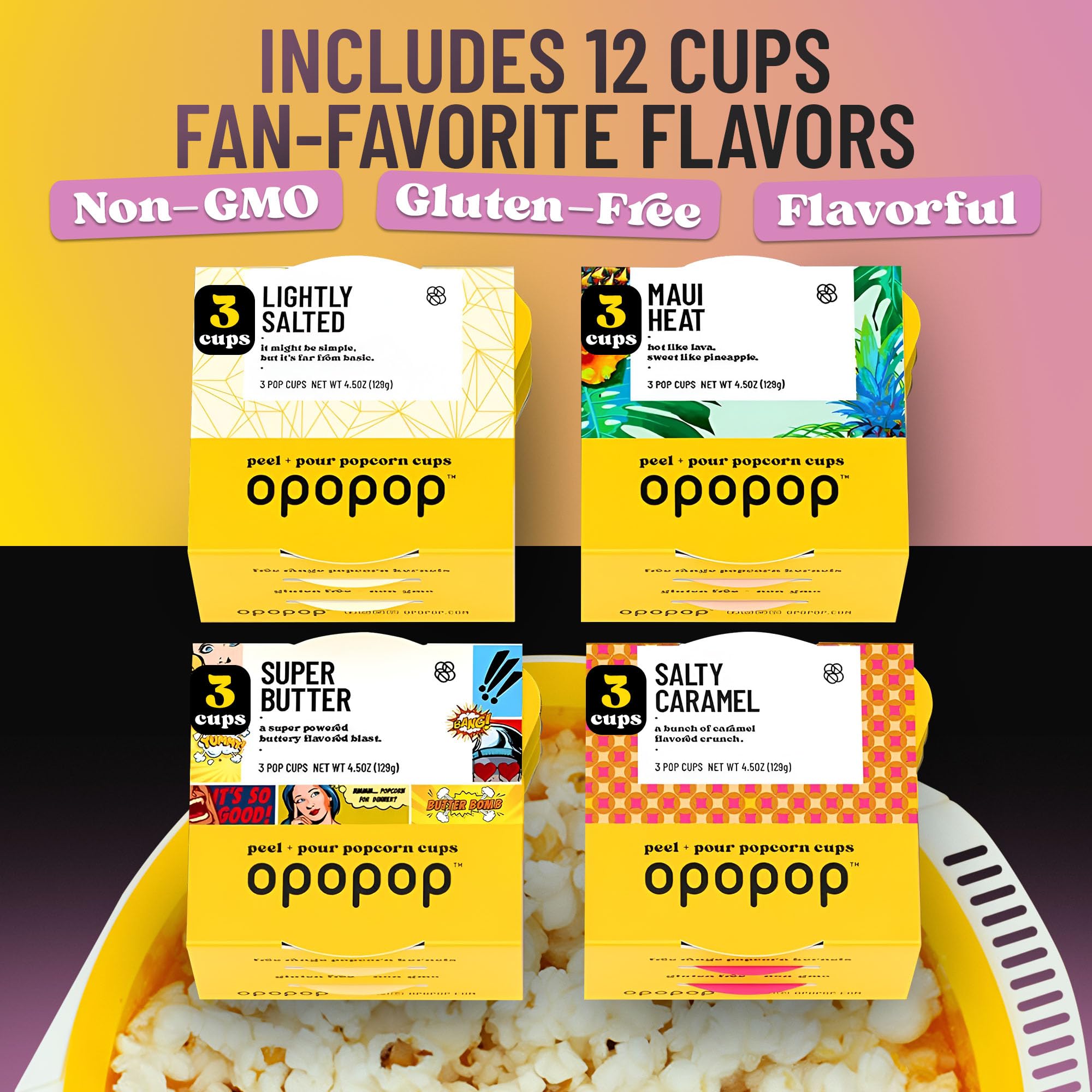 Opopop Microwave Popcorn - Variety 12-Pack Gourmet Popcorn Kit