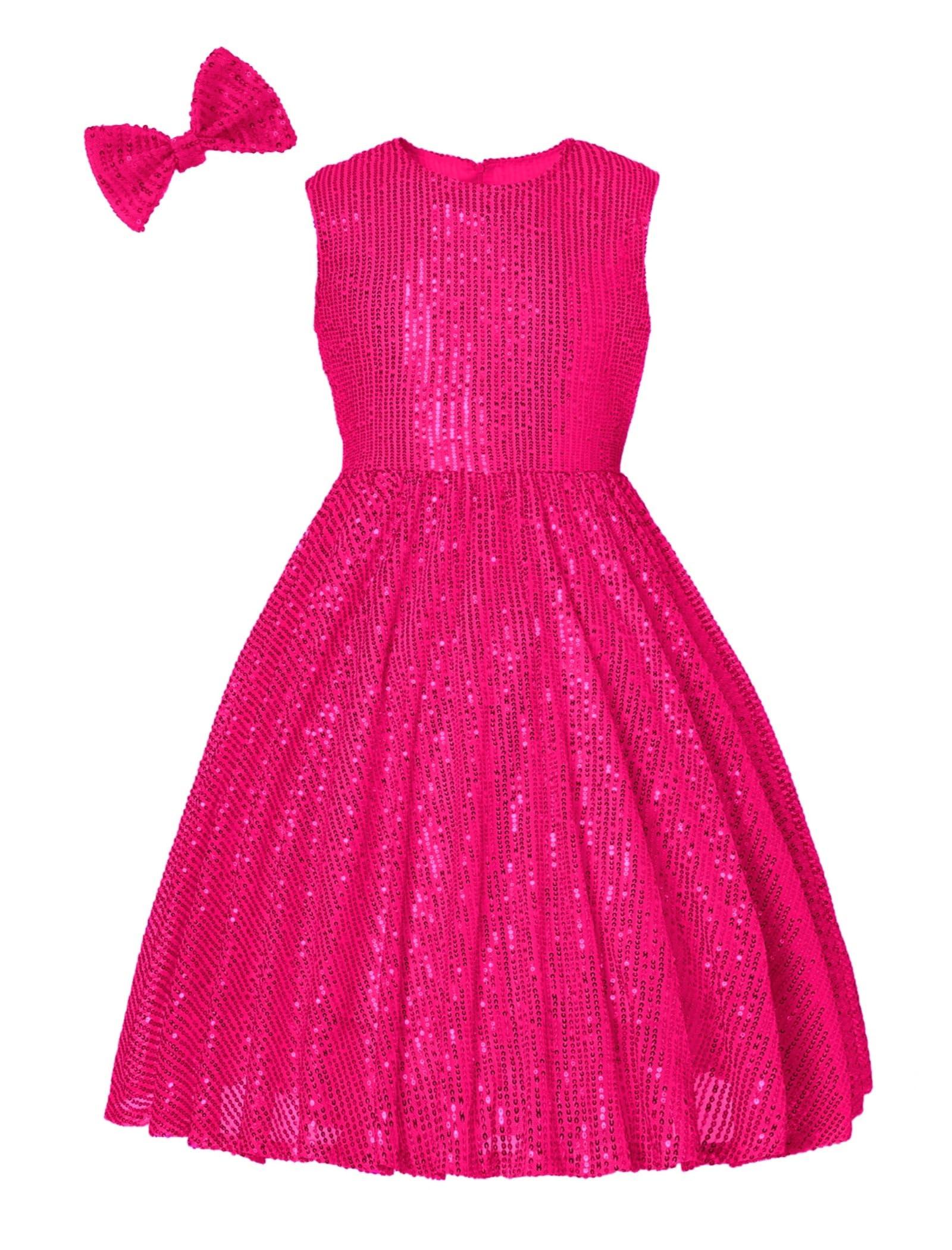 EXARUS Vestido brillante para niñas, sin mangas, con lentejuelas, para fiestas, ocasiones especiales, vestido formal de secuencia