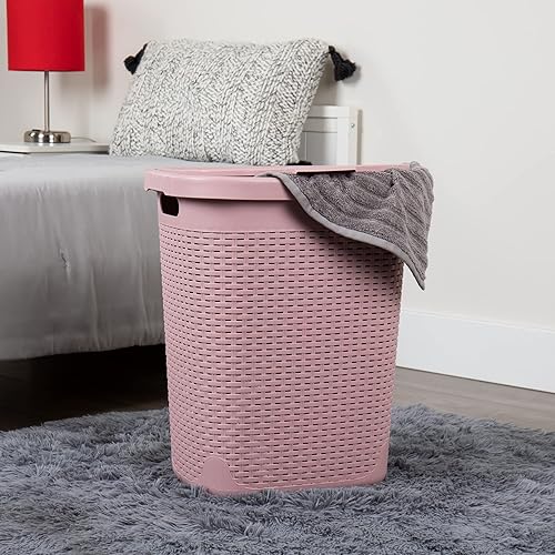 Miniatura 2 de Mind Reader Cesto delgado para ropa sucia, juego de 2, cesta de ropa, tapa, diseño de mimbre, plástico, 17.65 pulgadas de largo x 13.75 pulgadas de