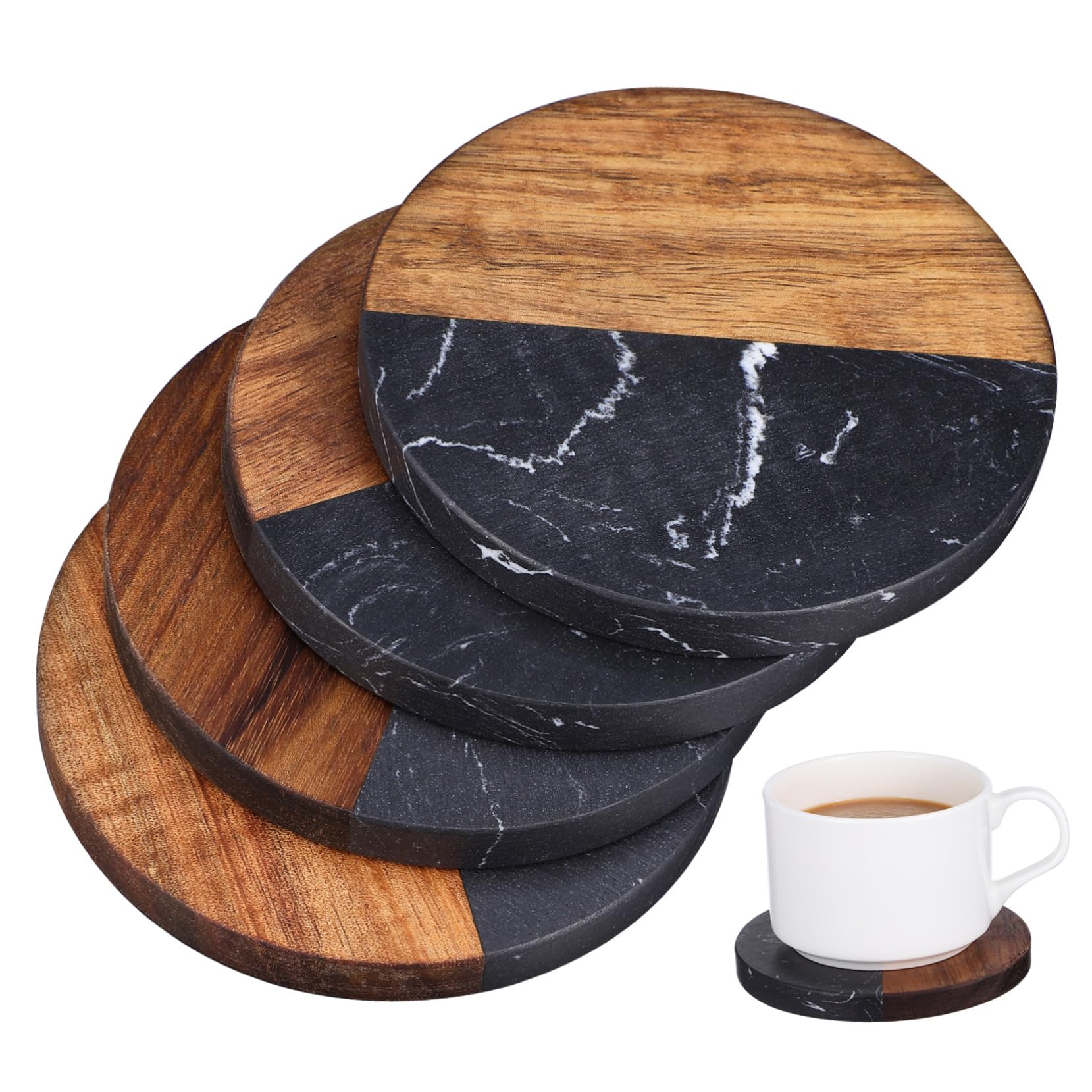 Posavasos de Madera Redondos 4 Piezas Aislamiento Térmico
