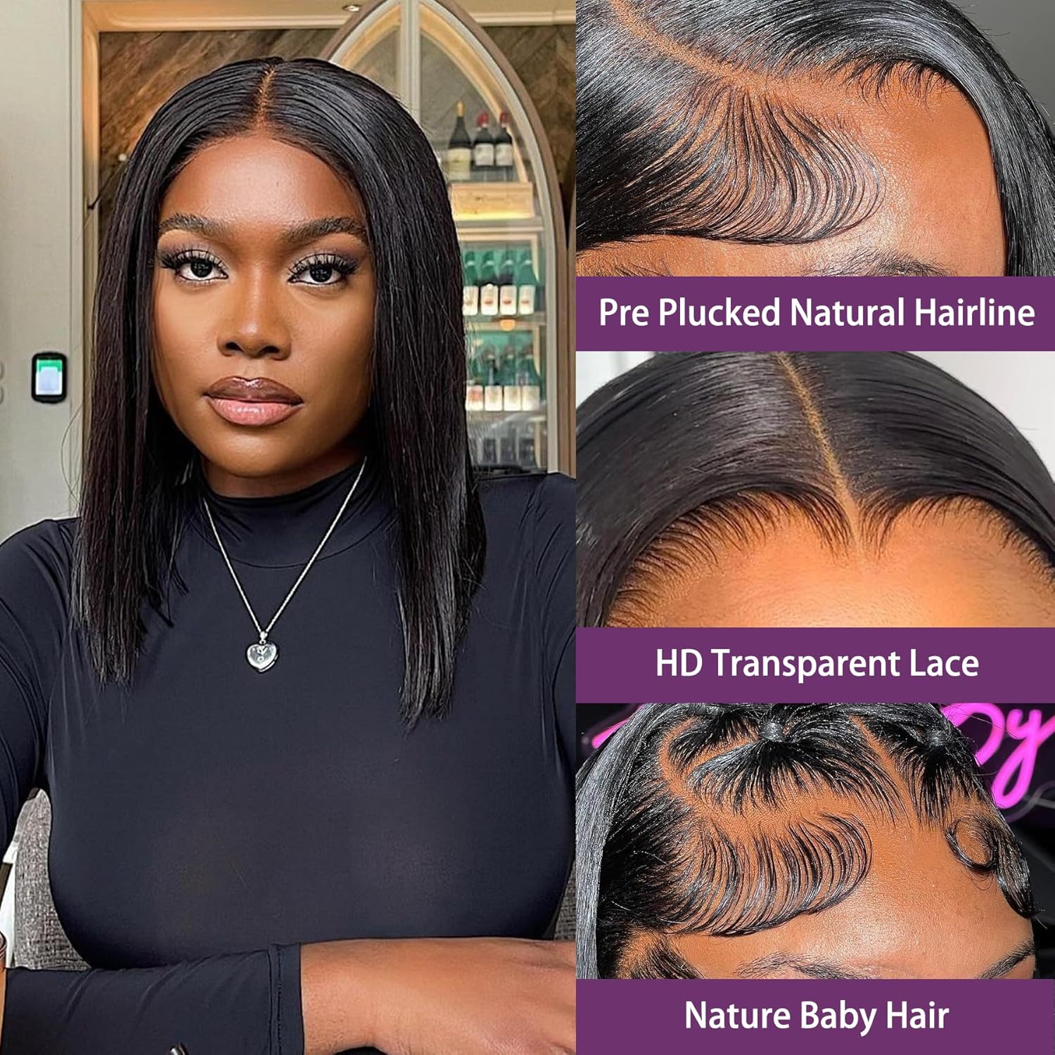 13x4 Lace Front Wigs Human Hair Pre Plucked 12 Inch HD Lace Front Wigs Human Hair Natural Color 180% Density Glueless Wig 100% Virgin Human Hair with Baby Hair for Women