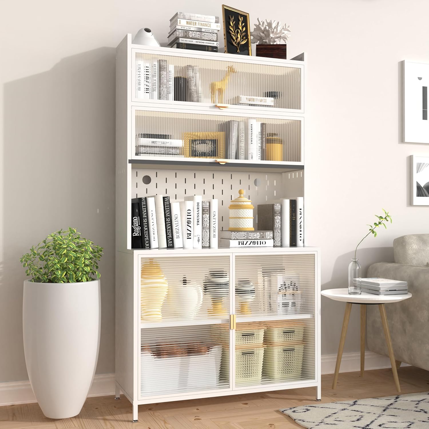 73‘’ Tall Kitchen Metal Pantry Cabinet, Pantry Storage Cabinet with Microwave Shelf and Door, Hutch for Kitchen, Dining Room, Living Room