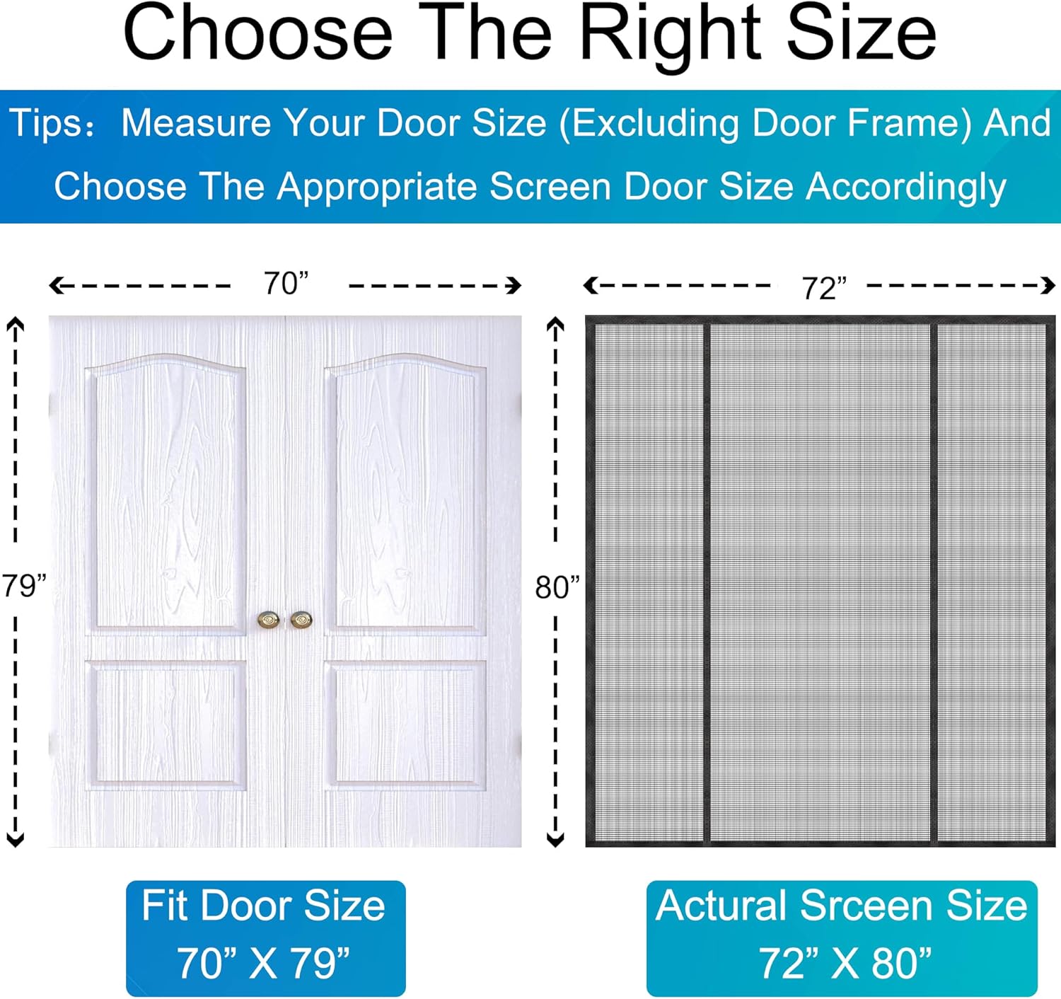 Upgraded Magnetic Screen Door Fit Door to 70”x79” with 34 Longer&Stronger Magnets for Sliding Door,Retractable Heavy Duty Fiberglass Mesh French Door Screen Magnetic Closure for Double Patio Door