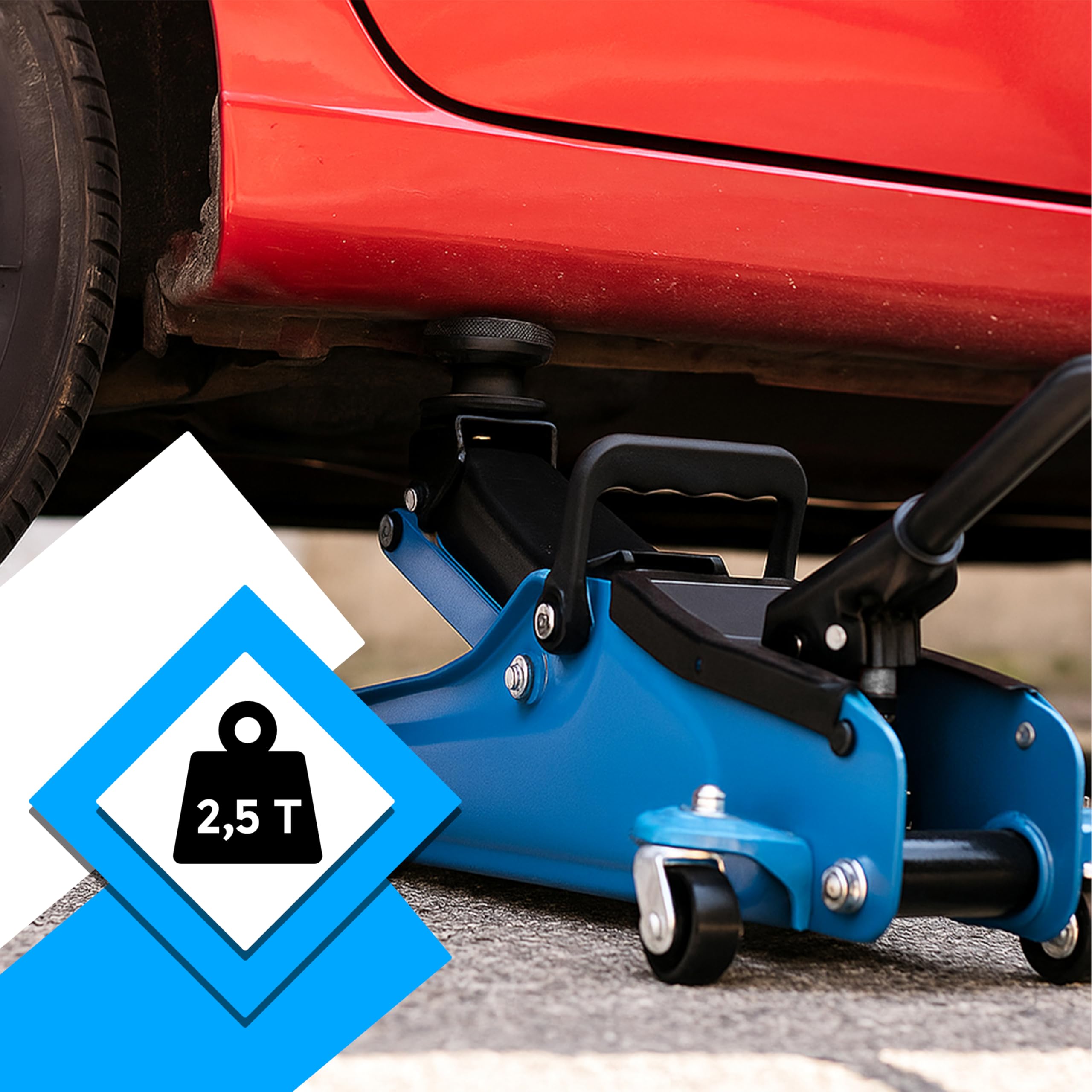 Retoo Hydrauliczny podnośnik samochodowy 2,5 t – podnośnik samochodowy o wysokości podnoszenia 85-365 mm i ramieniu dźwigni 50 cm, profil płaski, system podwójnego tłoka, bardzo stabilny, idealny do