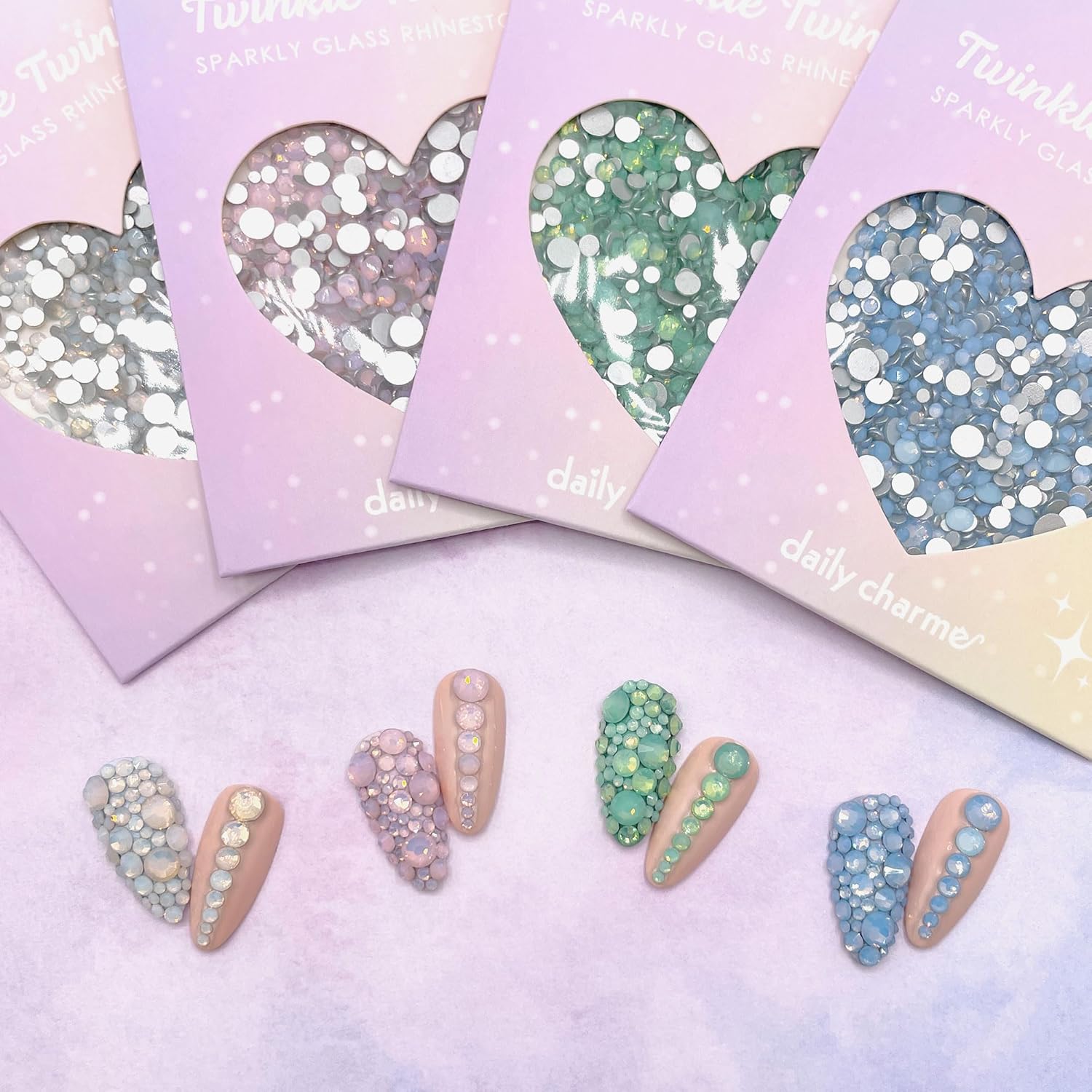 Daily Charme Twinkle Twinkle Round Flatback Crystal Rhinestone for Nail Art (Opal Collection), 4 Colors, 1440 PCS/Color, No-Hotfix, (1.4 mm - 4.7 mm), Home DIY and Salon