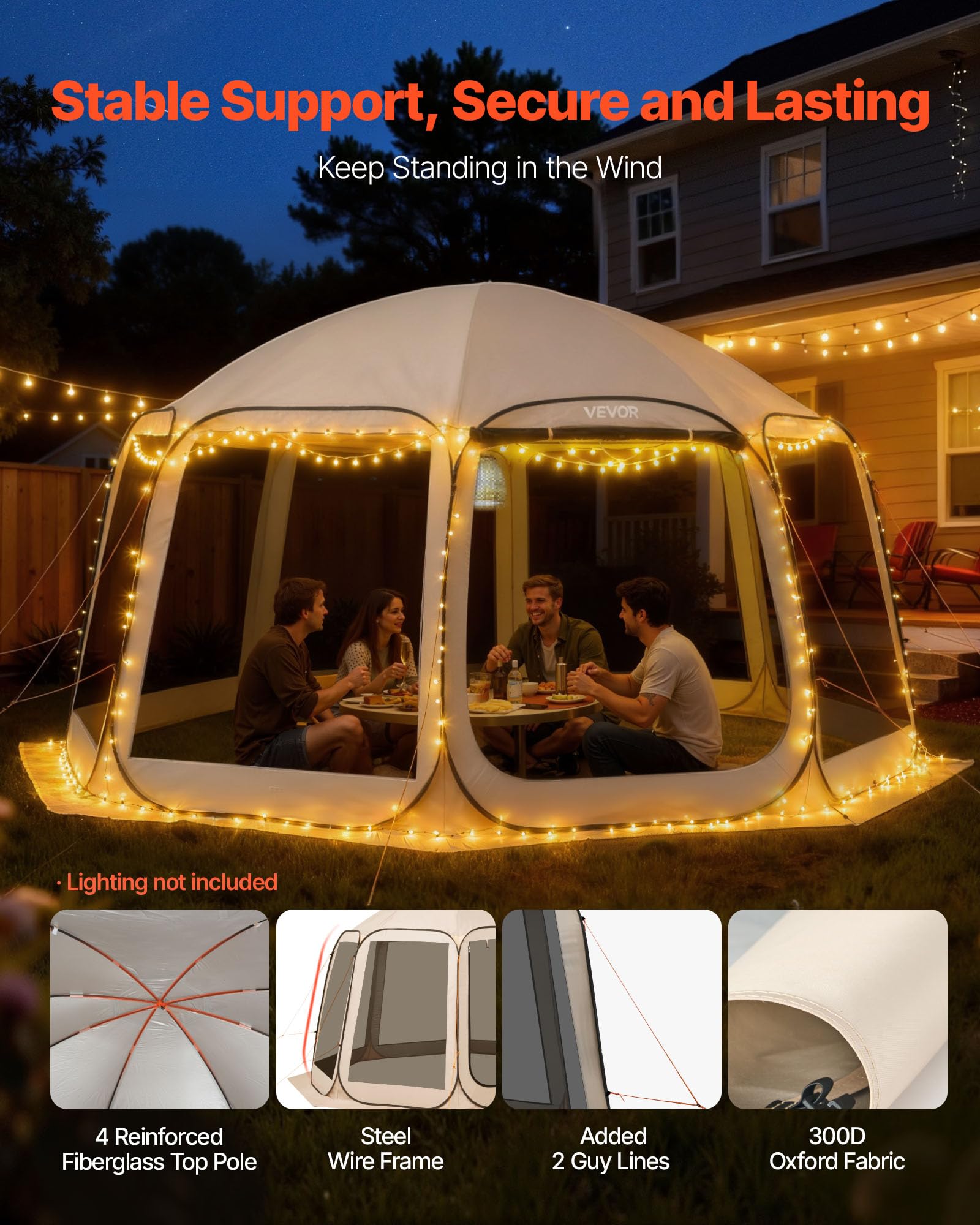VEVOR Tienda de campaña con mosquitera, 10 x 9 pies, tienda de campaña desplegable para 4-8 personas, toldo con bolsa de transporte, lados de red, estacas para el suelo, para jardín, patio