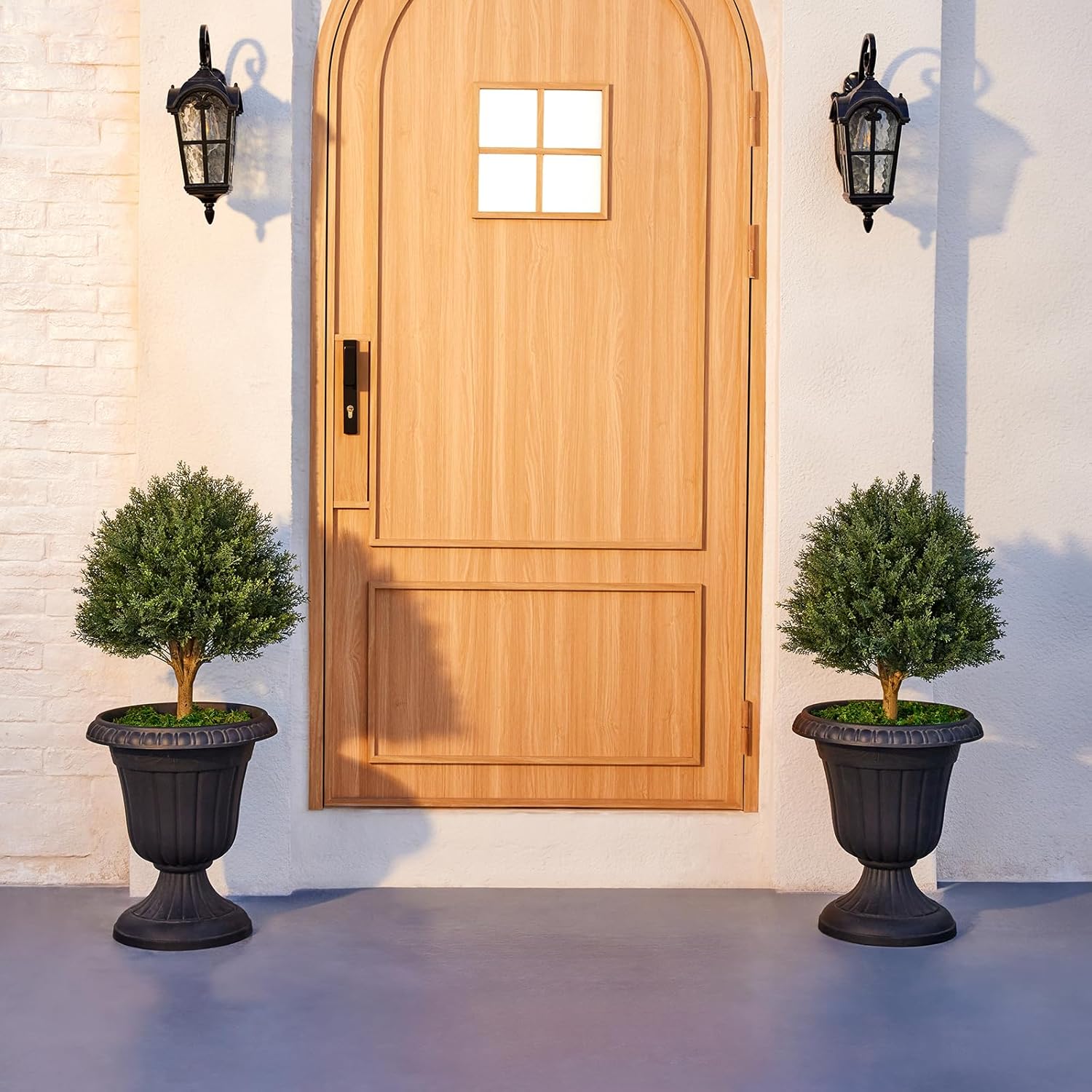 Artificial Cedar Topiary Ball Trees with Spike,16in Tall Fake Plants Outdoor Faux Cedar Trees - UV Resistant Topiary Trees - Realistic Greenery for Front Porch,Garden,Patio,Outdoor Decor (1, 17inch)
