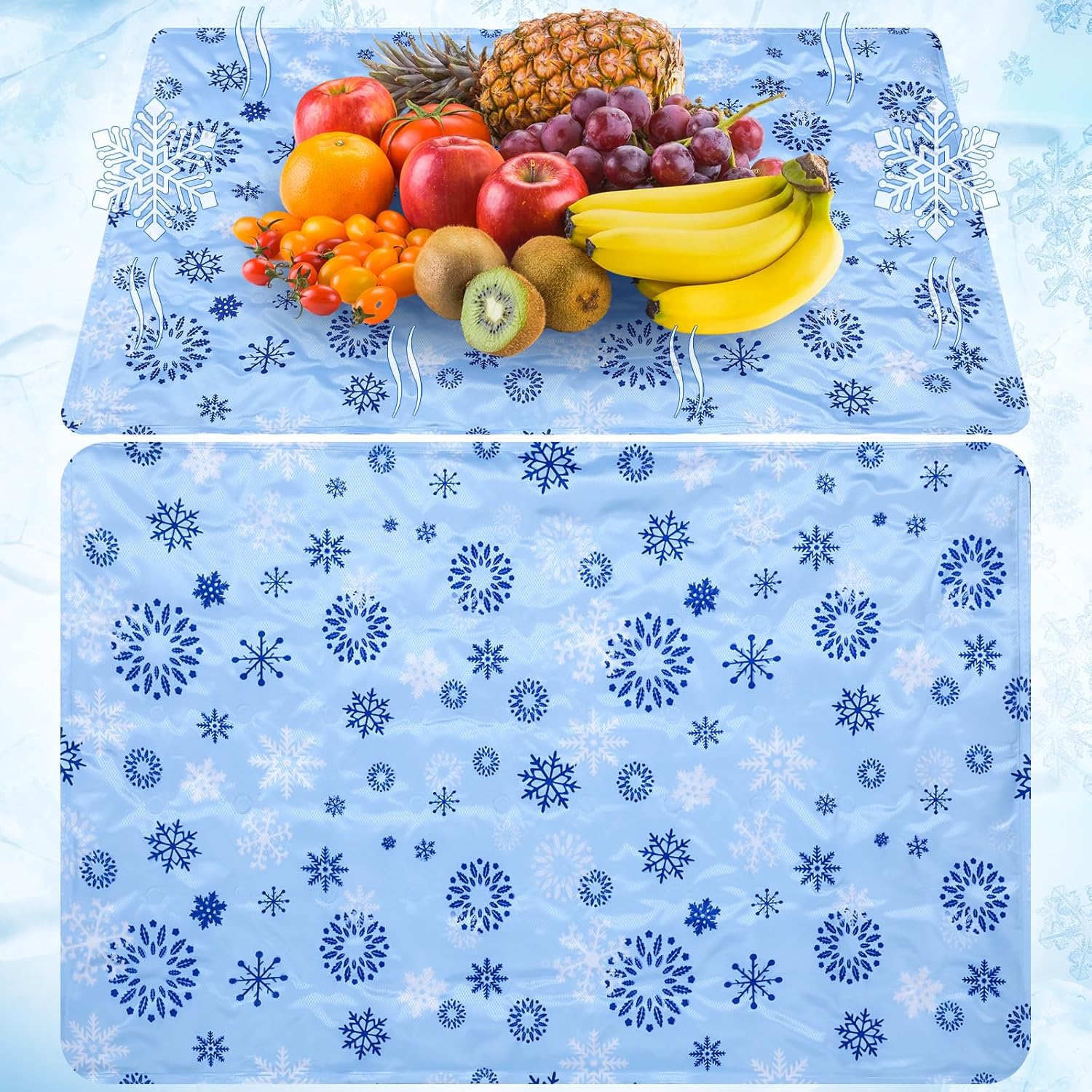 Light Blue Extra Large Reusable Freezable Ice Mat for Buffet Chilled Serving Tray 24 x 35 inches Cooling Charcuterie Cooler for Food Cheese Deli Meat Veggie Sushi (Snowflake)