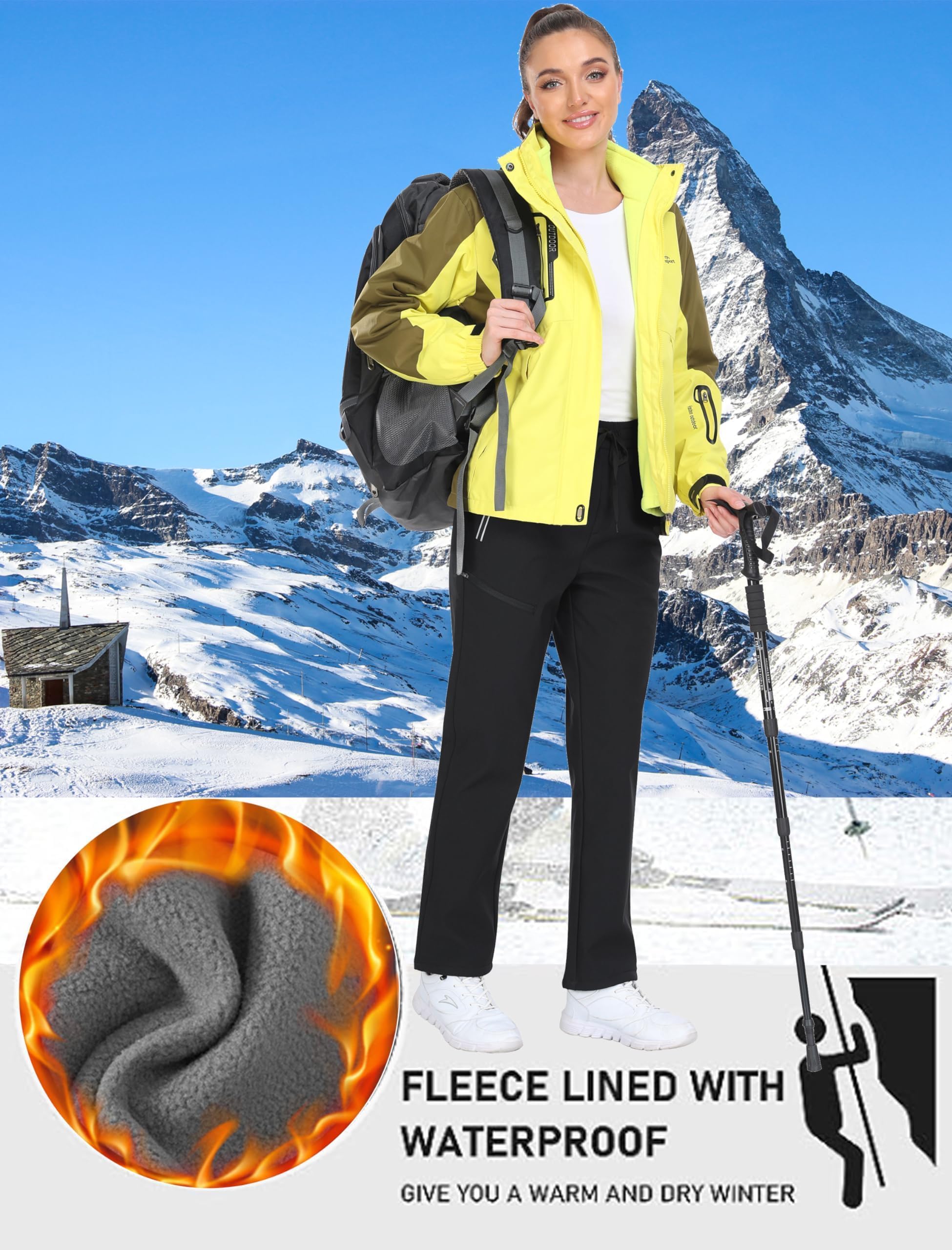Pantalon Ski Femme Hiver Imperméable Pantalon Randonnée Thermique Pantalon Sports d'hiver