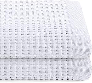 GILDEN TREE Waffle Towels for Bathroom Luxury 100% Cotton Bath Towels, Quick Dry Towel, Thin Super Absorbent Lint Free Shower Towels, Bath Towels Set of 2, Modern Style (White)