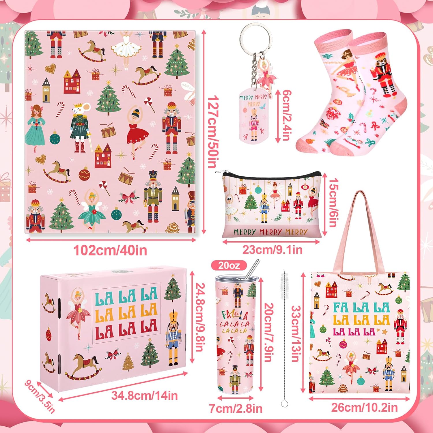 JenPen 10 Pcs Valentines Pink Nutcracker Ballet Gifts Basket Set for Women Nutcracker Lovers Include 20 oz Stainless Steel Tumbler Cosmetic Bag Throw Blanket Basket Stuff for Dancers Friend - Image 2