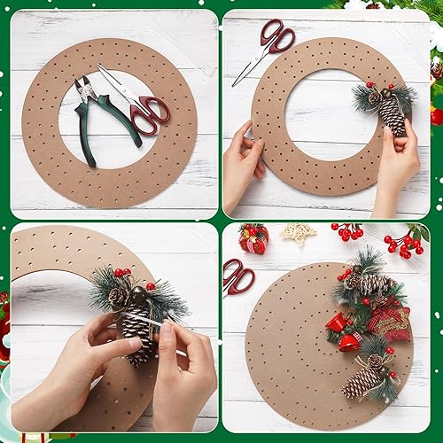 Miniatura 4 de Thyle 6 tableros redondos de corona con agujeros de madera para coronas de verano, tableros de flores, anillos de madera, suministros de marco de