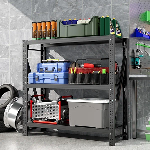 Hzdbhd Garage Shelving Unit 1 Set Rustproof 50“W Heavy Duty Storage Shelves Easy Assembly 3 Tier Adjustable Metal Steel Utility Shelf Rack Garage Storage Organize for Tools Basement,Warehouse
