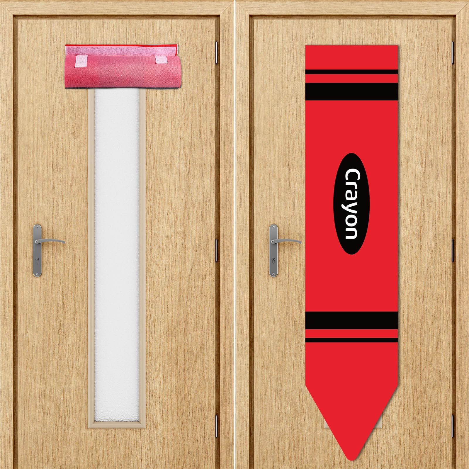 2 Pcs Red Crayon Classroom Door Window Covers Back to School Classroom Door Curtains Blackout Lockdown Shades Glass Window Covering Darkening Roller Drapes for Teacher Office Nursery Room Supplies