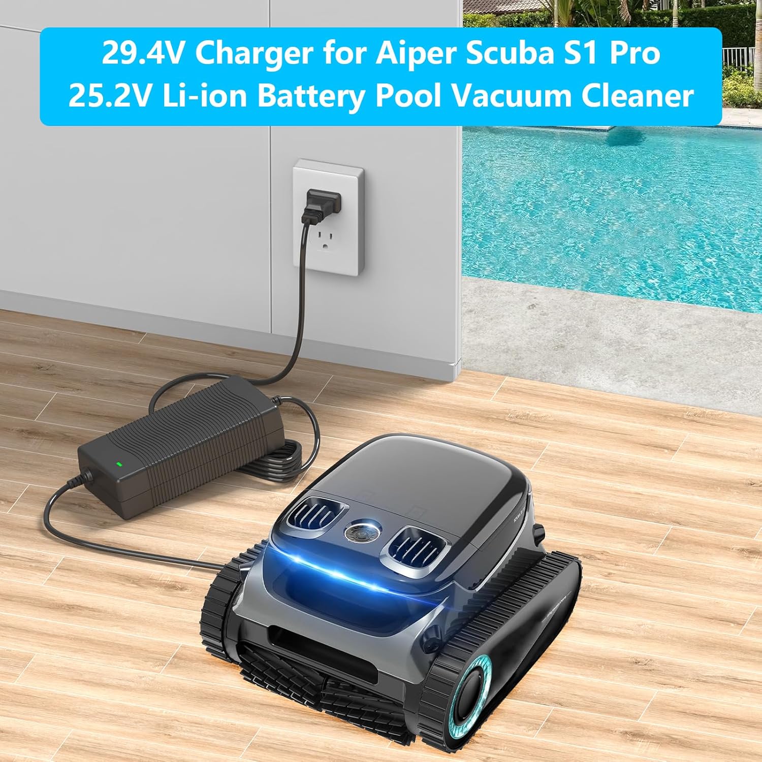 29.4V Charger for Aiper Pool Cleaner Compatible with Aiper Scuba S1 Pro 25.2V Li-ion Battery Cordless Robotic Pool Vacuum Cleaner Charger Adapter