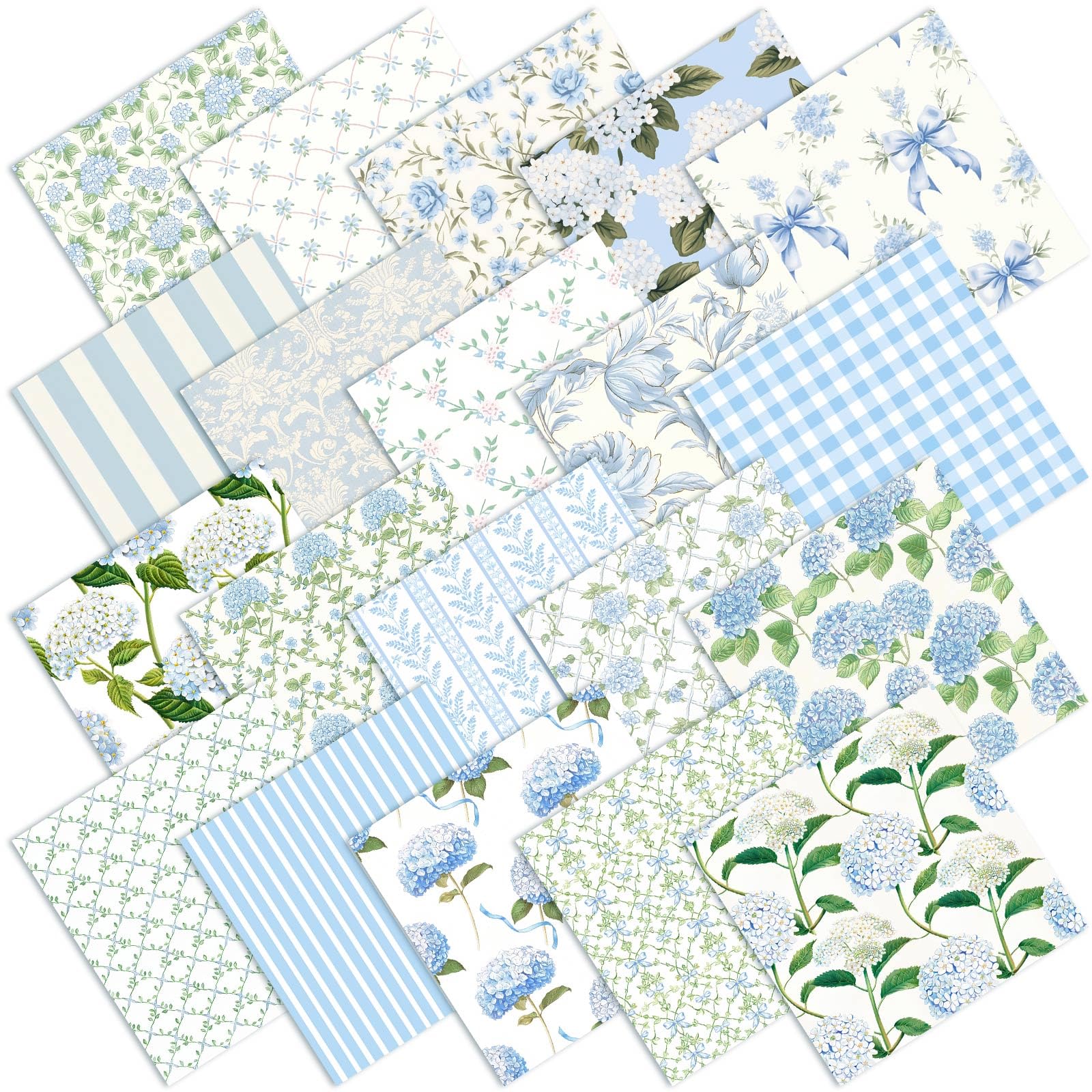 Ganeen 60 Pcs 10 x 10 Inch Blue Hydrangea Floral Quilting Fabric Squares