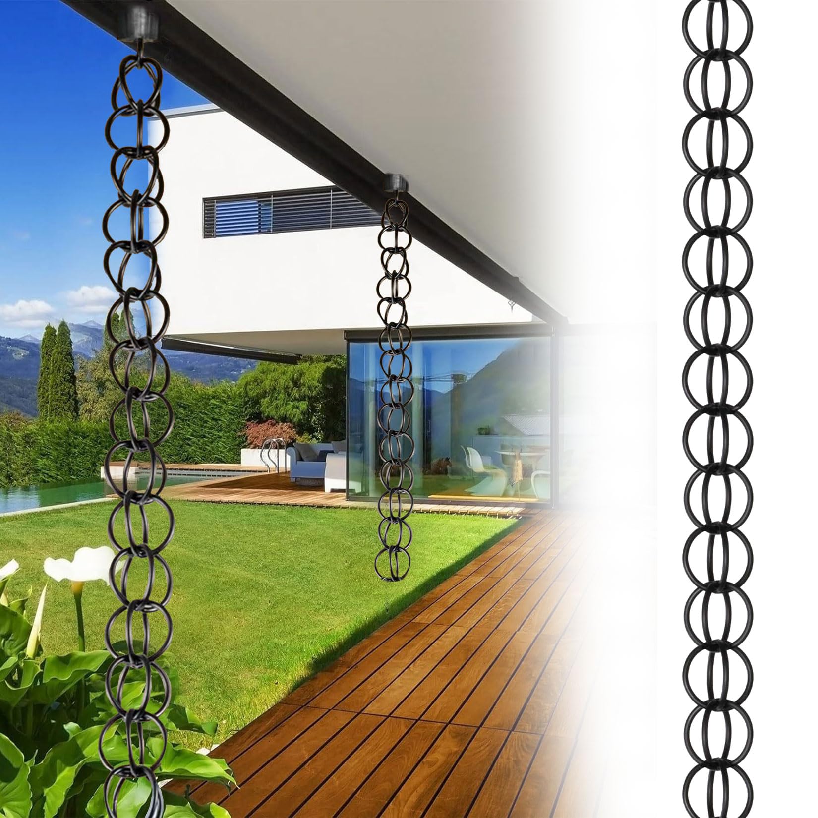WEKONUMEX Rain Chains for Gutters, Black Rings Rain Chain Gutter Downspout Replacement For Garden Patio Porch Multiple Sizes(3m(10ft))