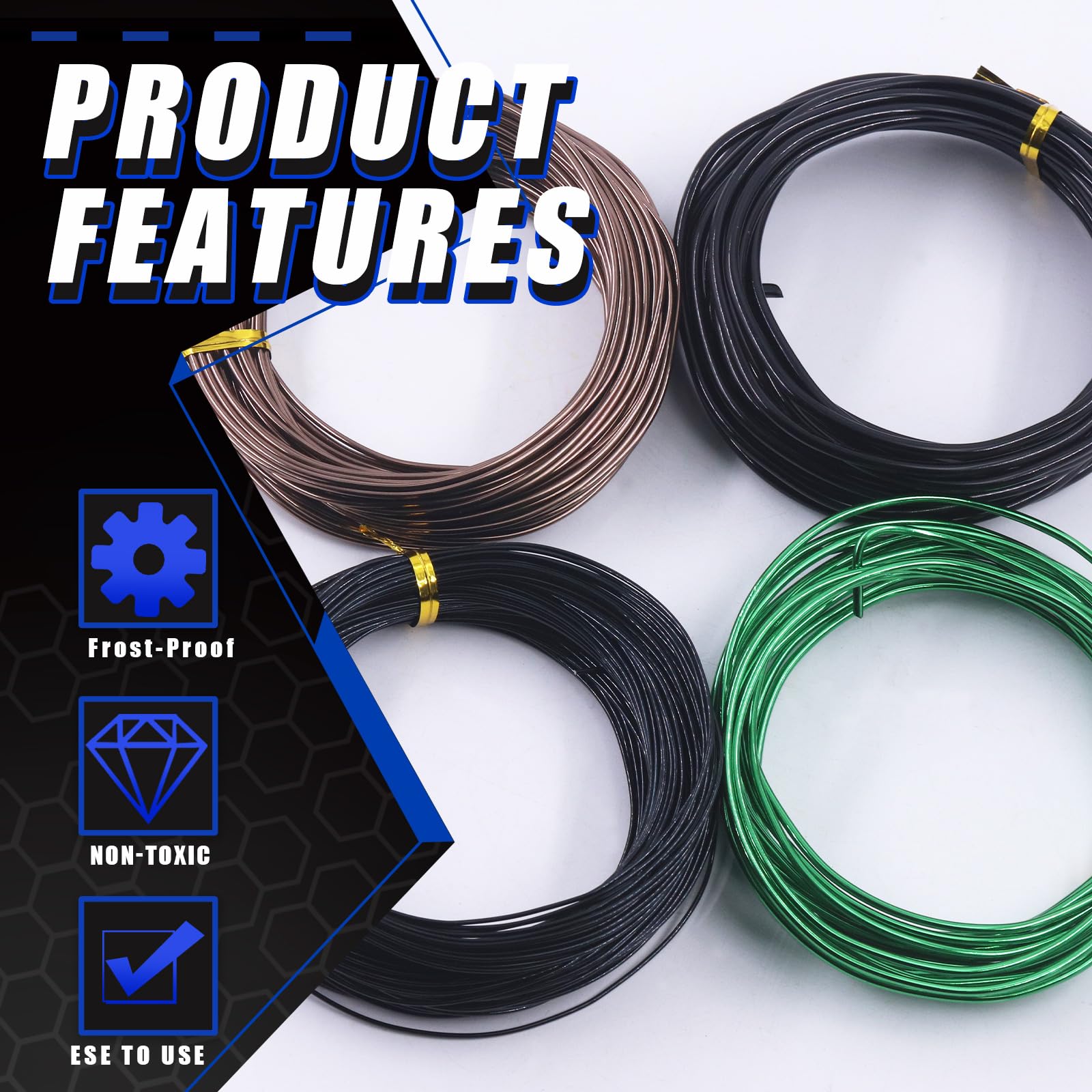 Glarks Kit de 4 rollos de cables para bonsái, 2 mm, 3 mm, 1 mm, 1,5 mm, alambre de aluminio para entrenamiento de bonsái, ramas de árbol con cortador de alambre, juego de aluminio anodizado de 164