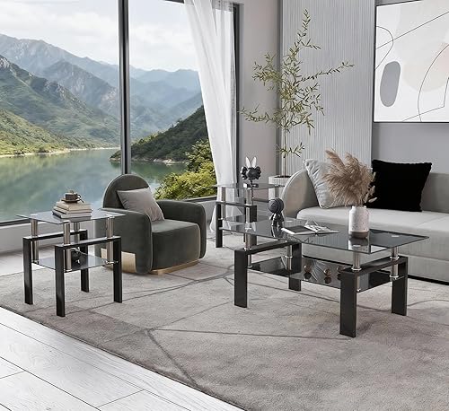 Miniatura 2 de 2 Pcs Coffee Tables for Living Room, Modern Glass Coffee Table,Sturdy Metal Legs, Easy to Clean & Assemble, Versatile for Bedroom Home Decor, Adds