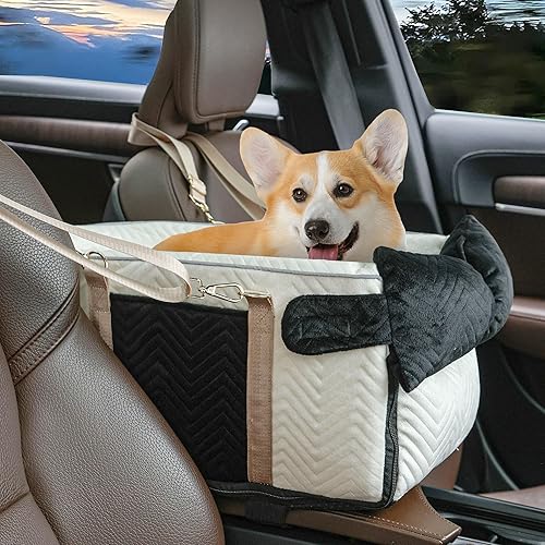 Asiento de coche para perros pequeños, consola central portátil ajustable, asiento de auto para perro, asiento de auto extraíble para gatos, asiento