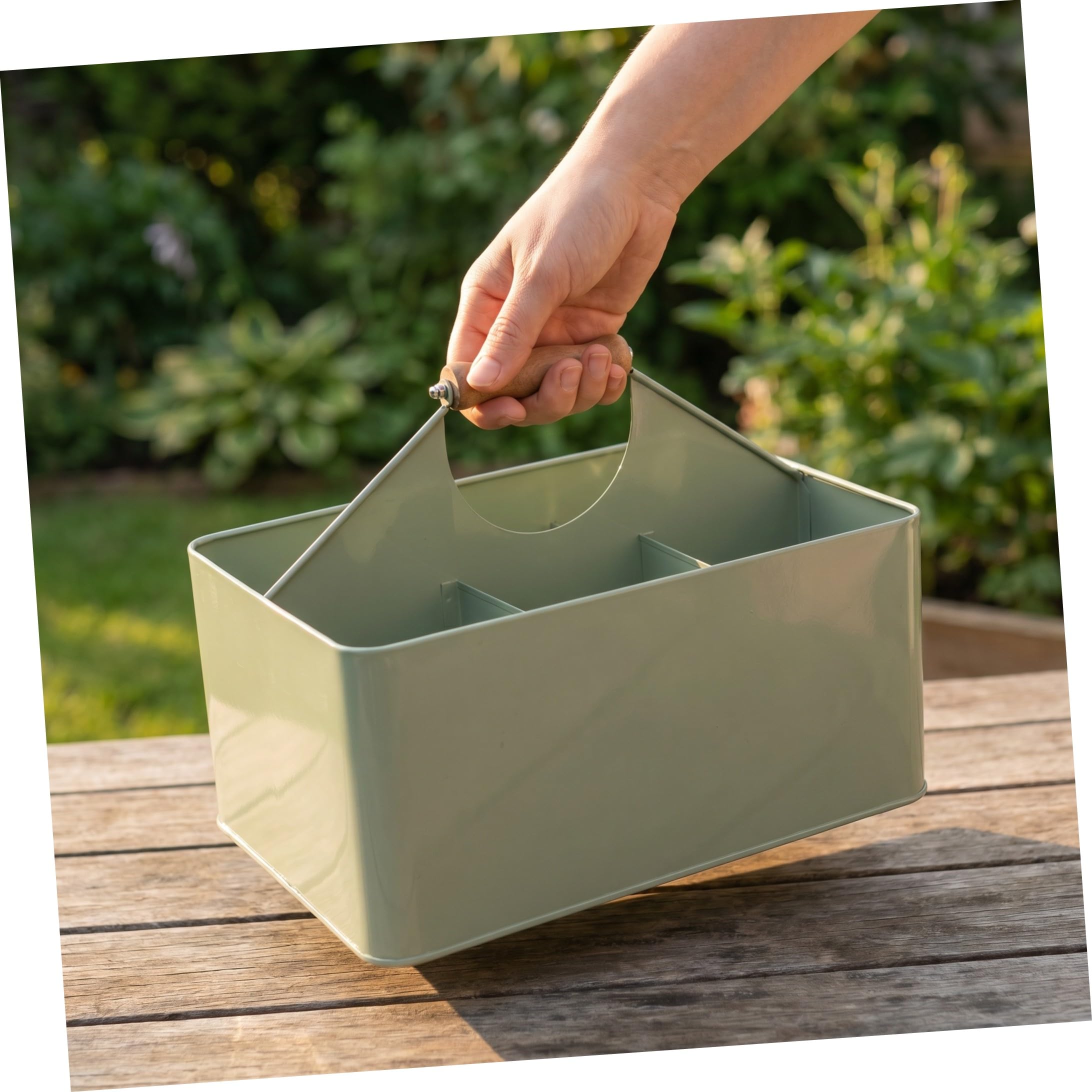Caja de Almacenamiento Apilable para Semillas de Jardín de Hierro Verde con 4 Compartimentos y Asa y Fiable para Transporte en Bancos de Plantación