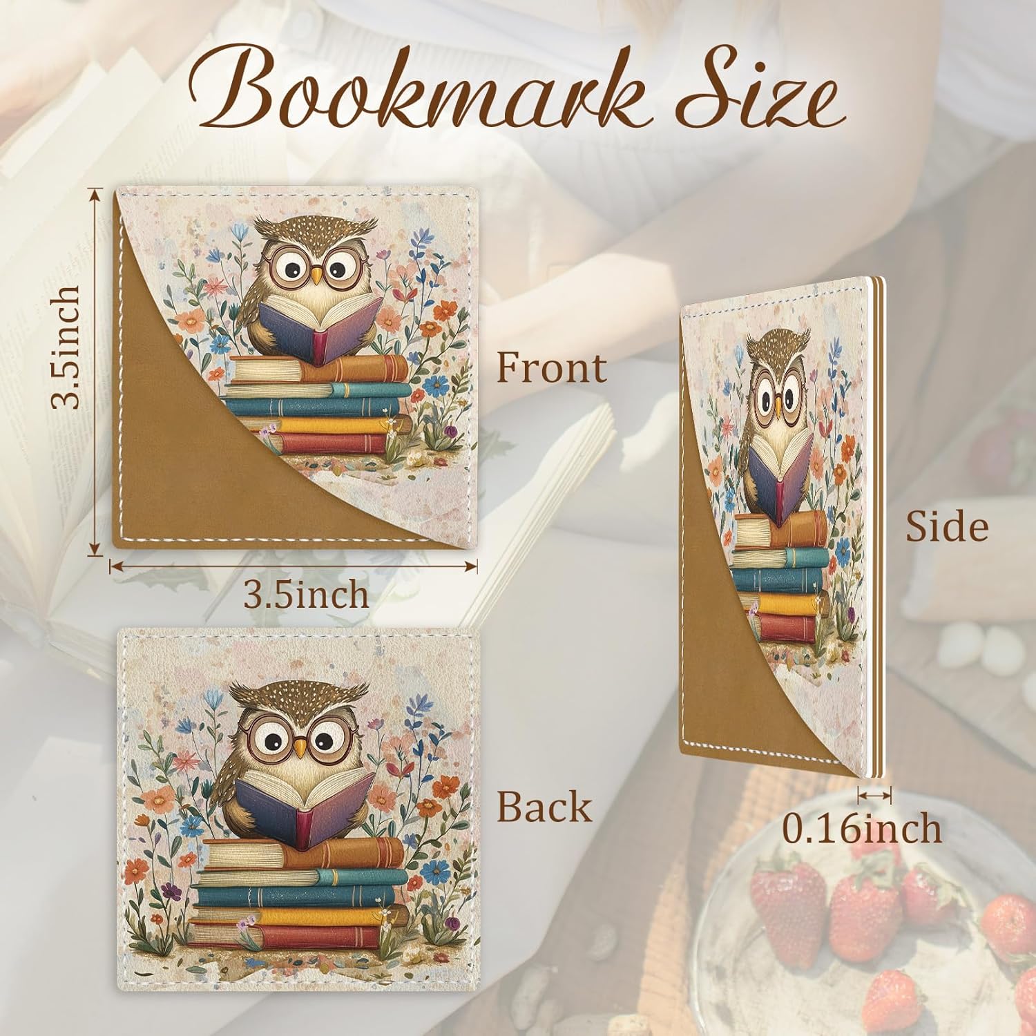 Cute Owls Corner Bookmarks, Funny Leather Book Accessories for Book Lovers, 3 Pcs Reading Book Page Markers for Women Men Student Teacher Retirement Birthday Gifts - Image 4