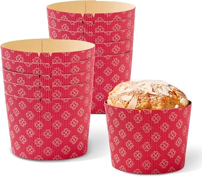 5" Panettone Paper Cups, 10 Pack Heat Resistant Easter Bread Disposable Baking Cups, Large Paper Baking Cups, Kulich Molds for Baking Red