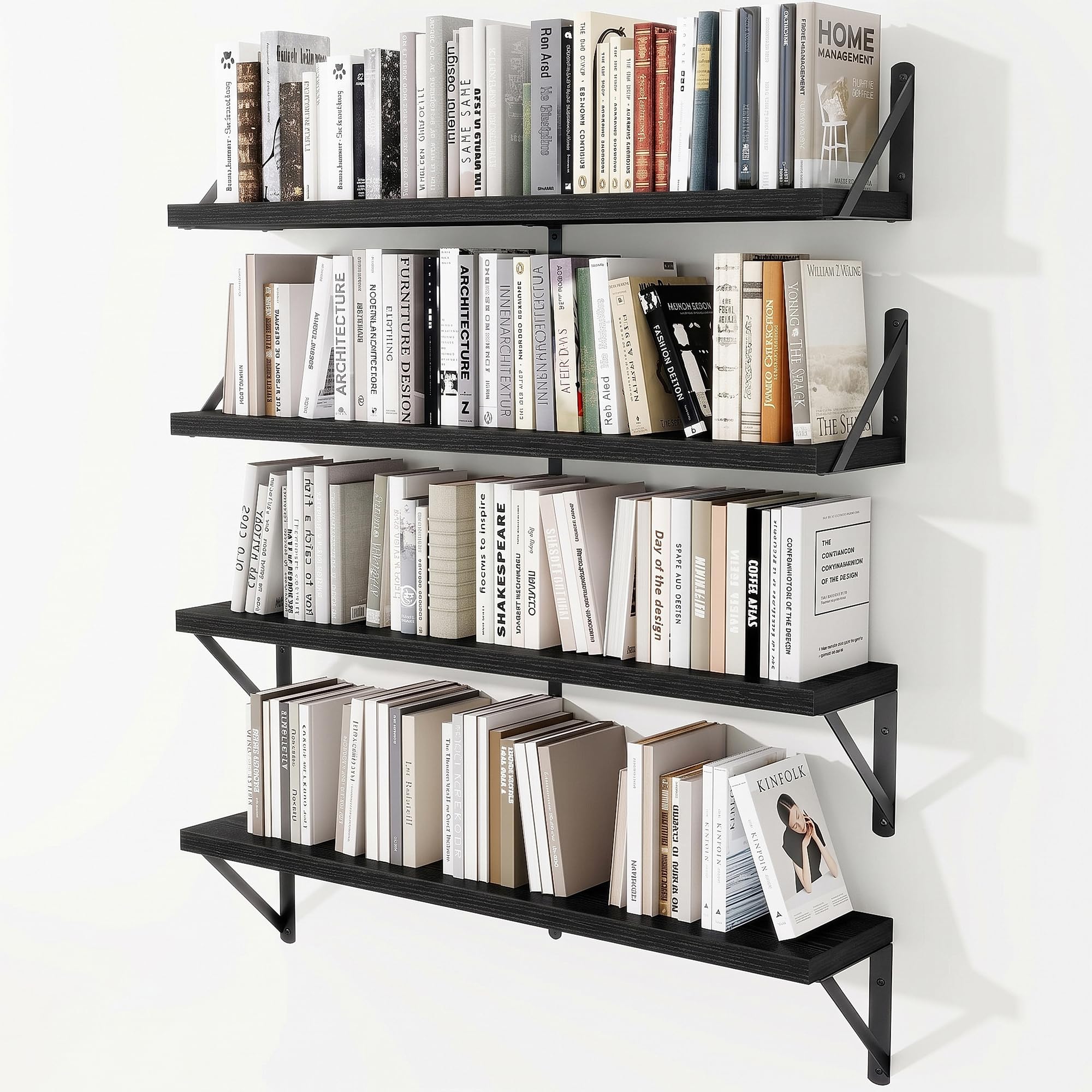 15cm Deep Floating Shelves, 90cm Long, 20kg Capacity, Black Finish, 4pcs — image 1