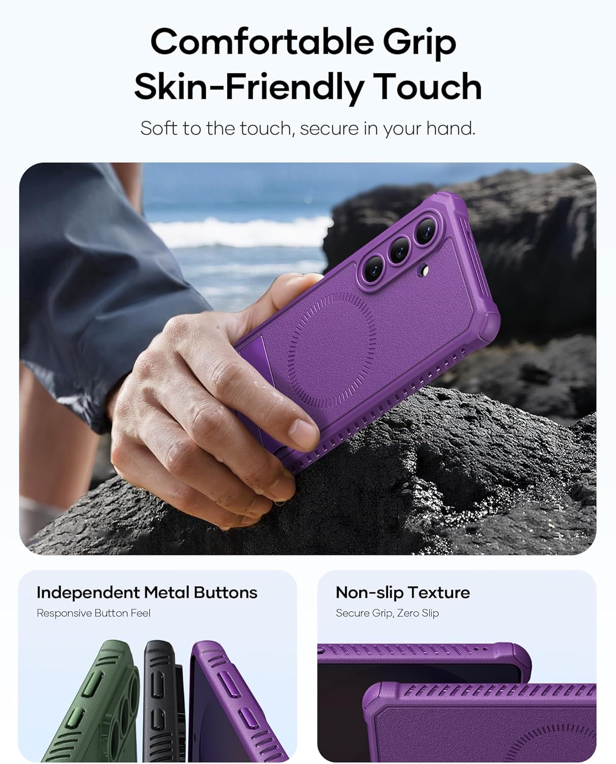 Vihibii for Samsung Galaxy S26 Case Magnetic, Built-in Stand, Compatible with MagSafe, Military Grade Drop, Rugged Protective Silicone Thin Hard Women Men Case for Galaxy S26 6.3", Dark Purple