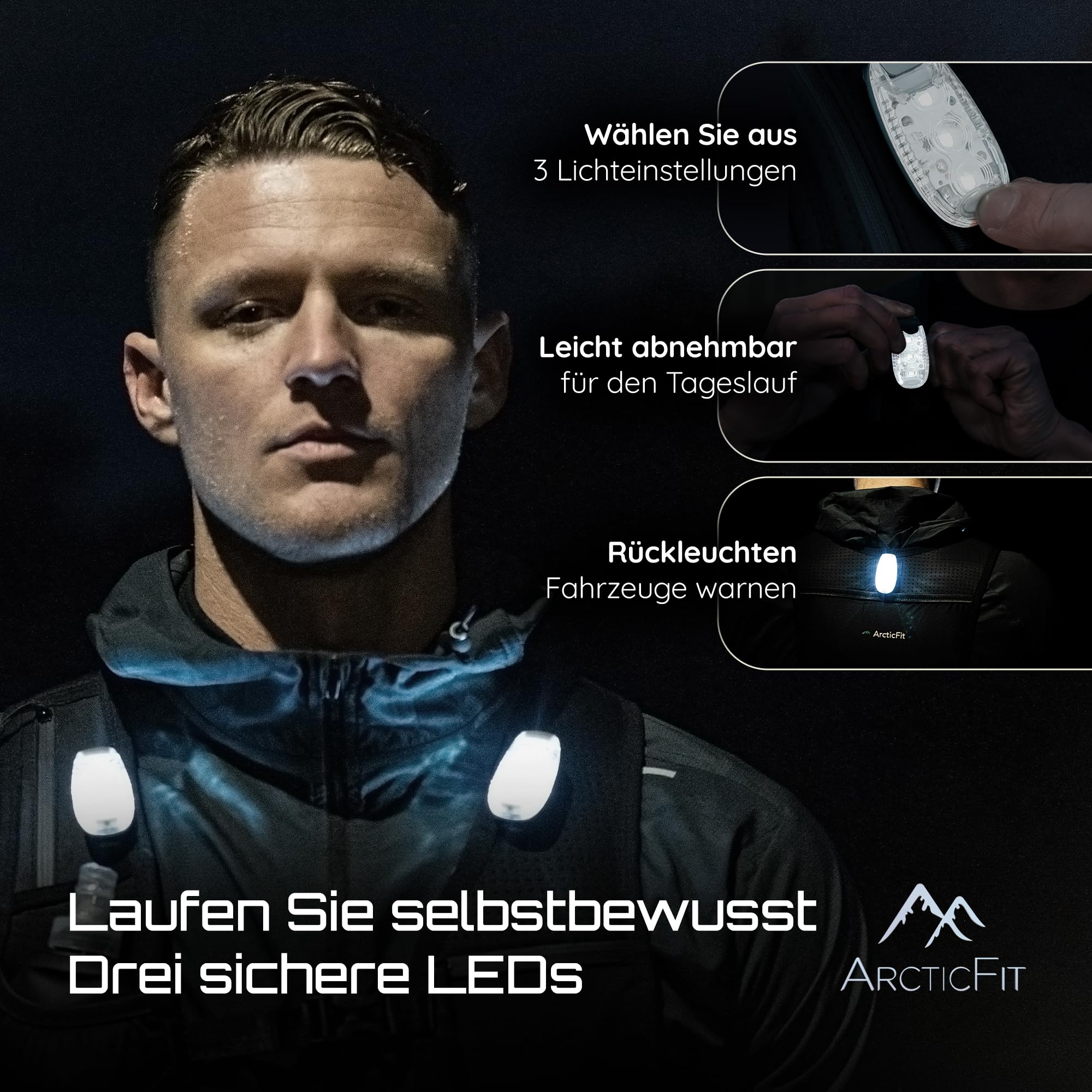 ArcticFit LED Laufweste – Verstellbare Unisex Reflektierende Weste mit Handyhalterung und Aufbewahrung – Leichte und langlebige Laufrucksack-Alternative – Trinkweste