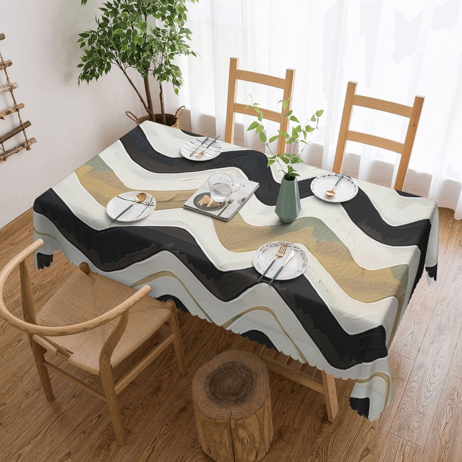 Nappe rectangulaire de fête à rayures noires et blanches 183x137 cm lavable et étanche