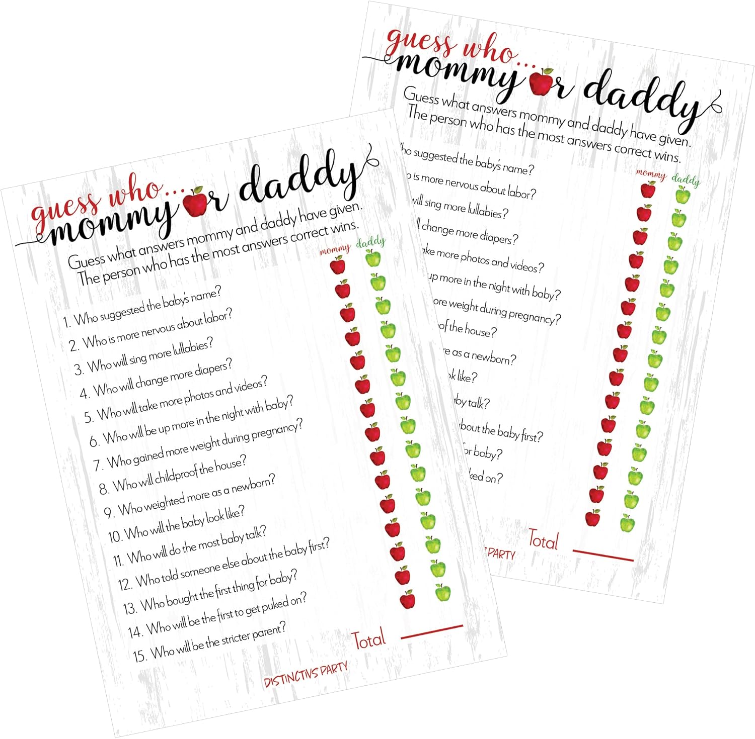 Apple Farmhouse Baby Shower Party Activity - Mommy or Daddy Guess Who Game Cards - 20 Count : Home & Kitchen