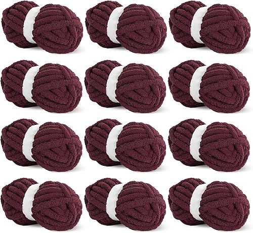 Vista 100 de HOMBYS Hilo de felpilla grueso y voluminoso para tejer a mano, hilo grueso y esponjoso para tejer a mano, hilo de felpa suave, paquete de 8