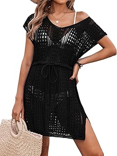 AI'MAGE Women's 2023 Crochet Cover Up Hollow Out Swimsuit Coverup V Neck Beachwear with Drawstring S-3XL Price In India