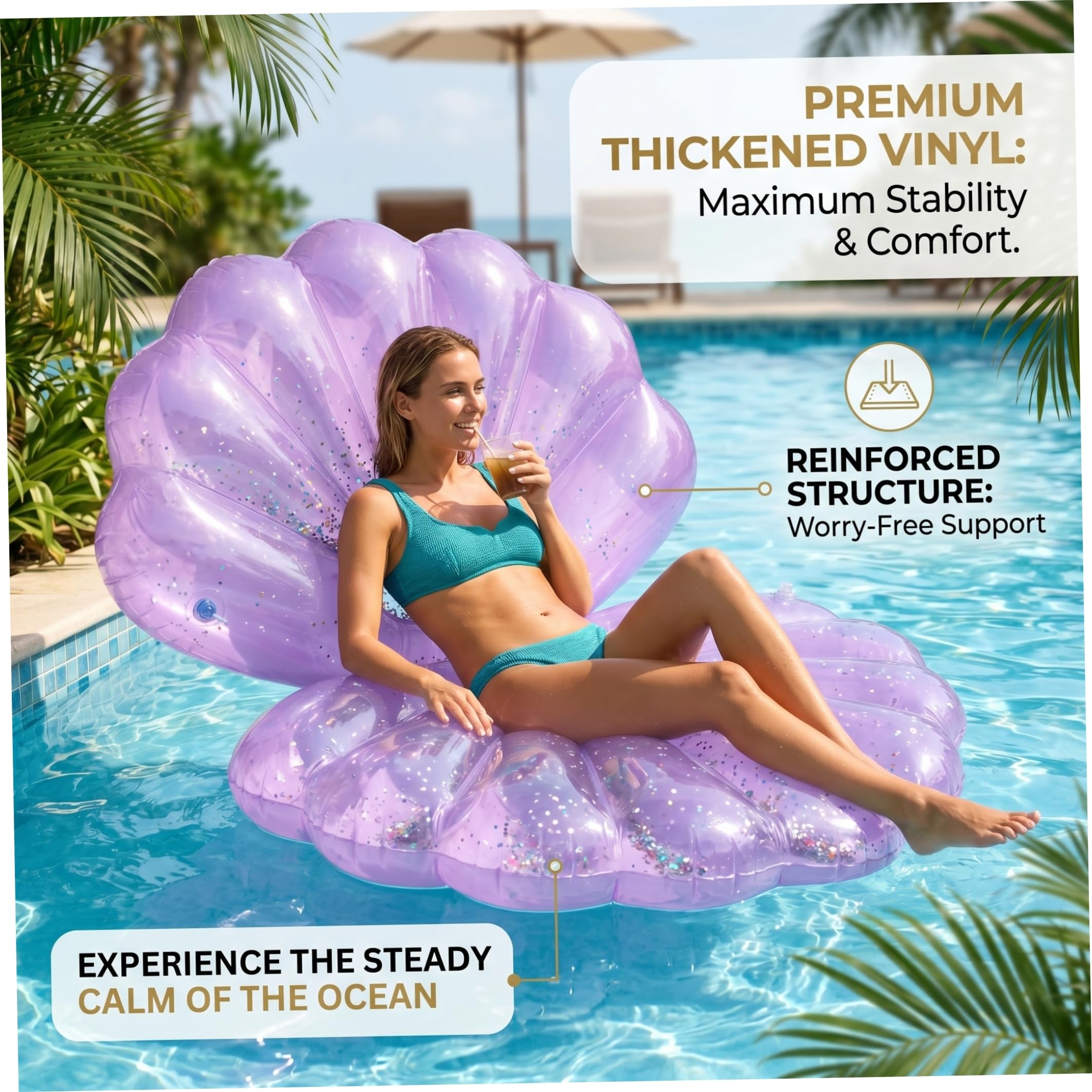 Divertidos flotadores de piscina para adultos, flotadores inflables gigantes de PVC para adultos, gruesos, cómodos, para verano, playa, patio, diversión, color morado