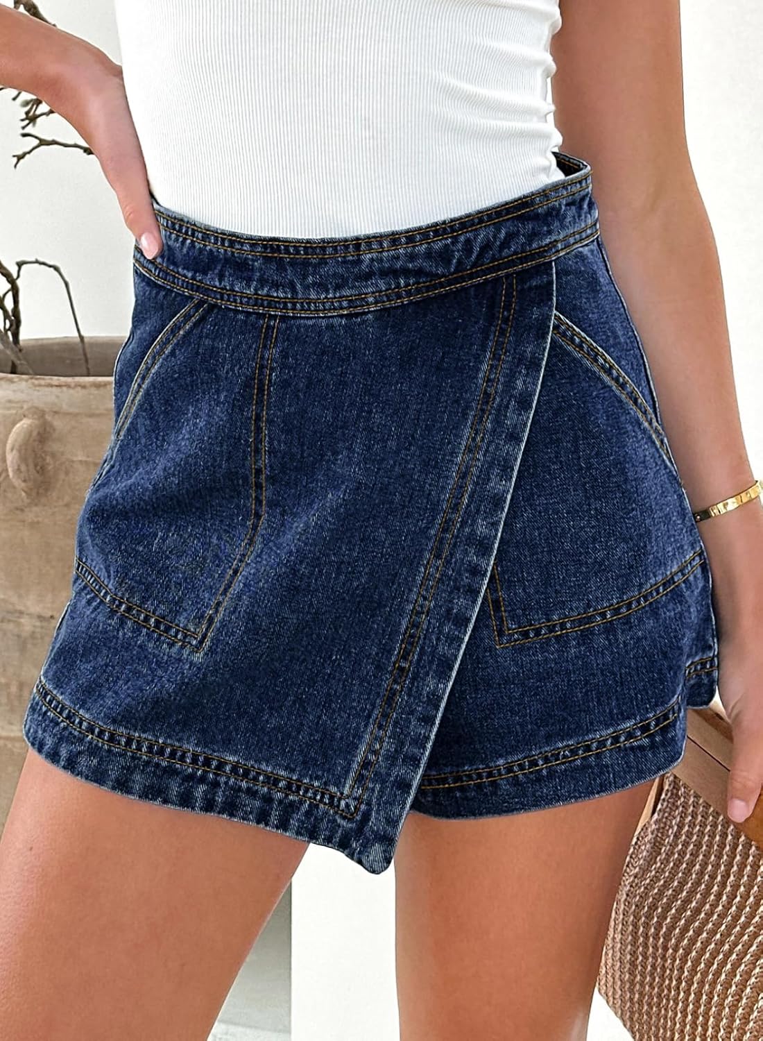 Sidefeel Skorts Skirts for Women Denim Mini Skirt Casual Summer High Waisted Jean Shorts Stretchy - Image 2