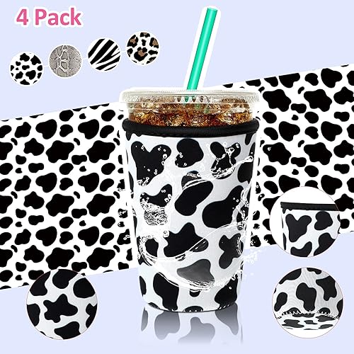 Vista 116 de Patelai Funda aislante reutilizable para café helado, 4 piezas, para bebidas frías, bebidas y soporte para la mayoría de los cafés