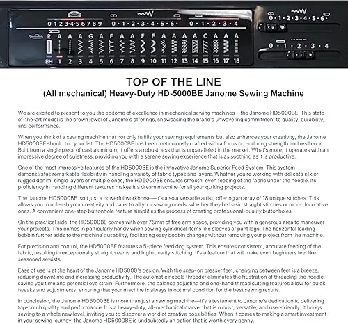 Miniatura 2 de Janome HD-5000 Black Edition - Máquina de coser resistente con cuerpo de aluminio, 18 puntadas, brazo libre y enhebrador de agujas integrado