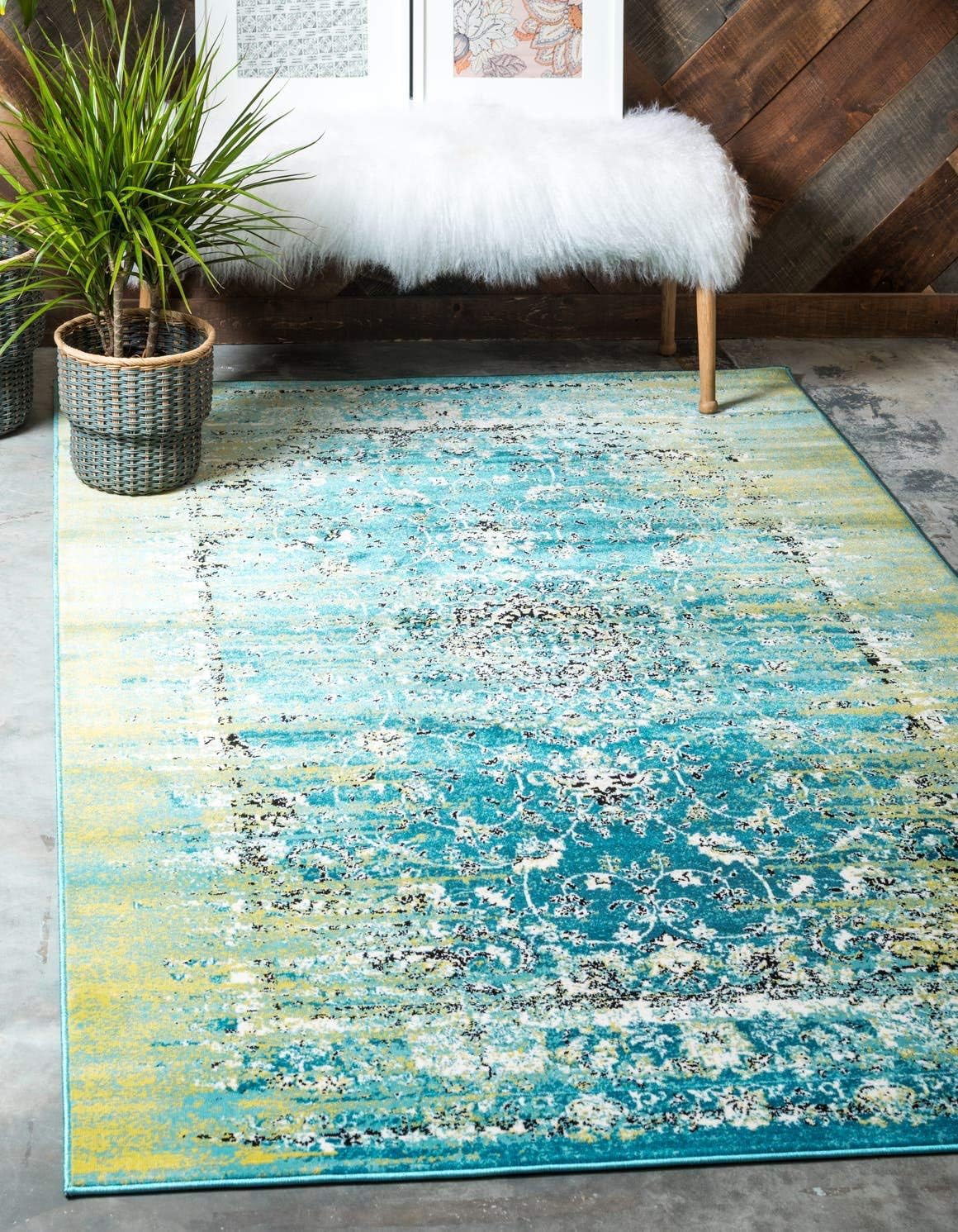 Unique Loom Imperial Collection Distressed, Bright Colors, Floral, Vintage, Modern, Traditional Area Rug (2' 0 x 3' 0 Rectangular, Blue/Green)