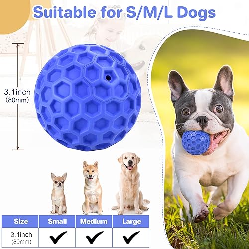 Indestructible Squeaky Dog Balls, Dog Toys for Aggressive Chewers Large Breed for Relieving Anxiety, Tough Dog Chew Toys Balls for Aggressive Chewers, Outdoor Squeaky Dog Toys for Large Dogs(Blue,Large)