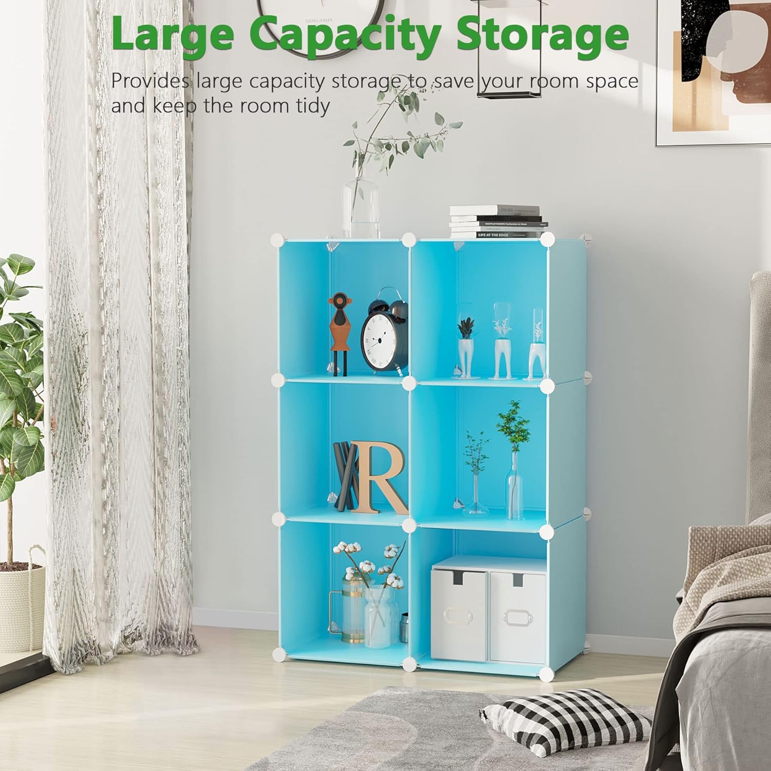 C&AHOME Cube Storage Organizer, 6-Cube Shelves Units, Closet Cabinet, DIY Plastic Modular Book Shelf, Ideal for Bedroom, Living Room, Office, 36.6" L x 12.4" W x 36.6" H Blue UPCS06L - Image 5