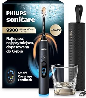 Philips Sonicare: szczoteczka elektryczna nowej generacji DiamondClean 9900 Prestige– z SenseIQ, Smart Coverage Feedback i Smart Pressure Feedback, 24 ustawienia, kolor: Quartz Black, model HX9813/92
