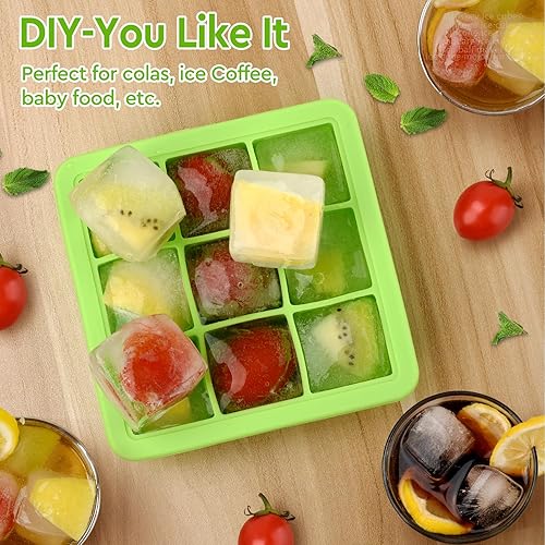 Miniatura 2 de Bandeja para cubitos de hielo con tapa (9 x 2 unidades), bandejas pequeñas para cubitos de hielo, bandejas de silicona para congelador, molde para