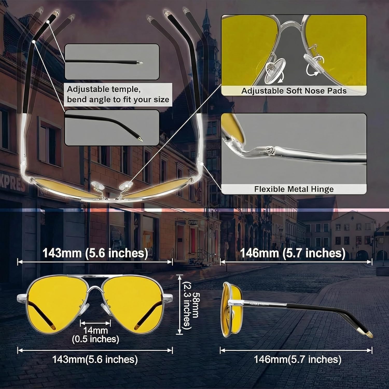 ROCKNIGHT Polarized Aviator Sunglasses for Men Women Metal Flat Top Sunglasses lightweight Driving UV400 Outdoor 58mm - Image 4