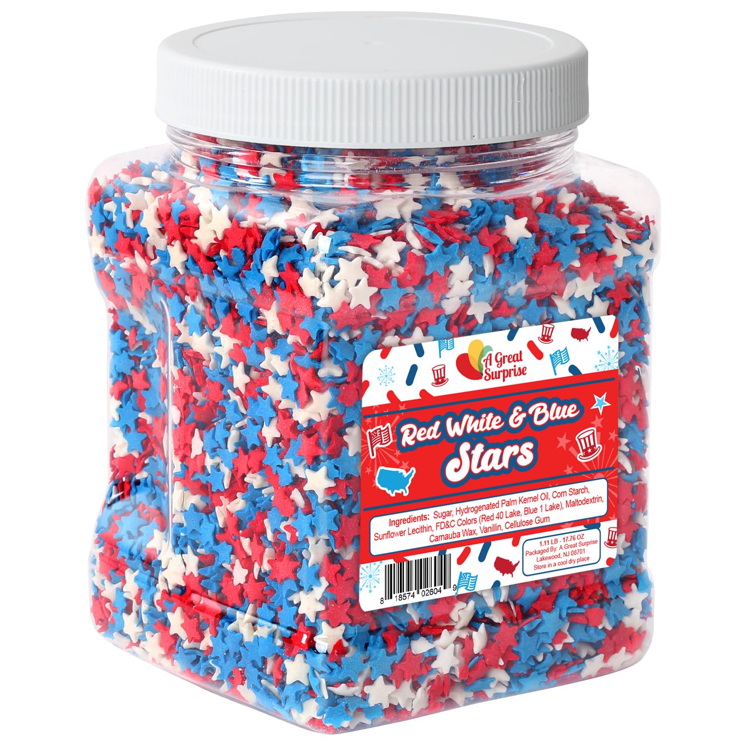 Red White Blue Star Sprinkles - 1.1 Pound - Patriotic Star Sprinkles for Baking - 4th of July Sprinkles - Star Confetti Sprinkles