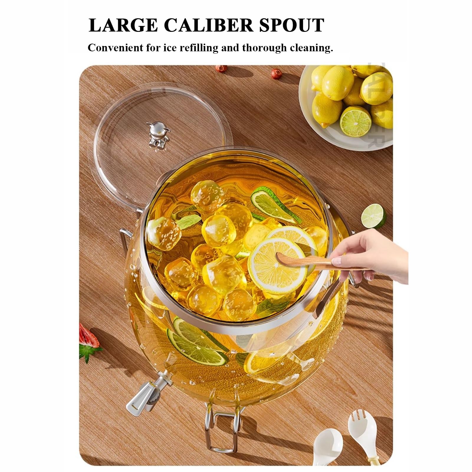 Dispensador de Bebidas de Vidrio con Soporte y Tapa, Grifo de Acero Inoxidable A Prueba de Fugas, Dispensadores de Bebidas para Frigorífico, Dispensador de Limonada(9L)