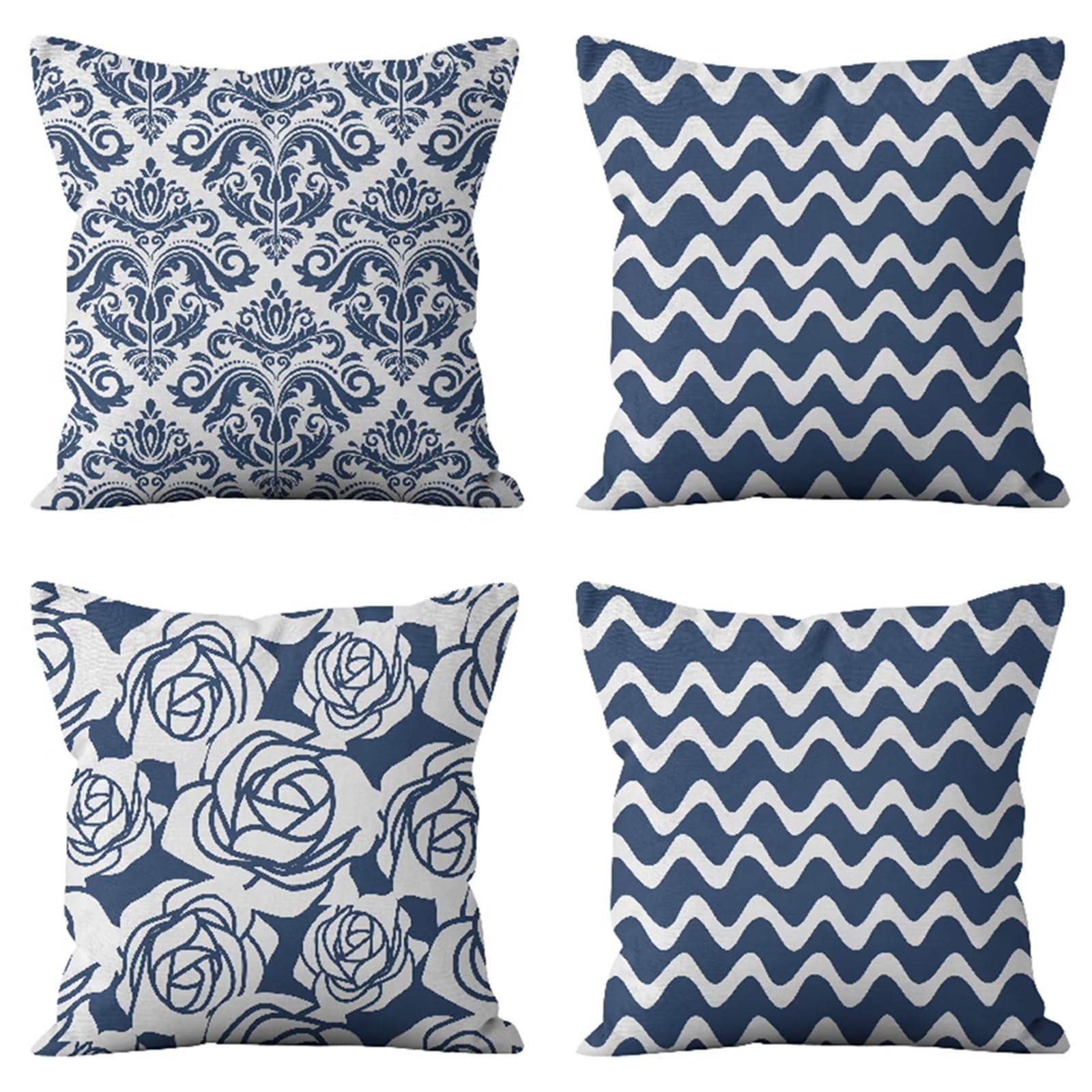 Navy Blue Cushion Covers 50cm x 50cm Sofa Cushions Set of 4 Boho Cushions Covers 20x20 Inches Soft Throw Pillow Cover with Invisible Zipper Decorative Pillows for Living room Bedroom Home DecorA360