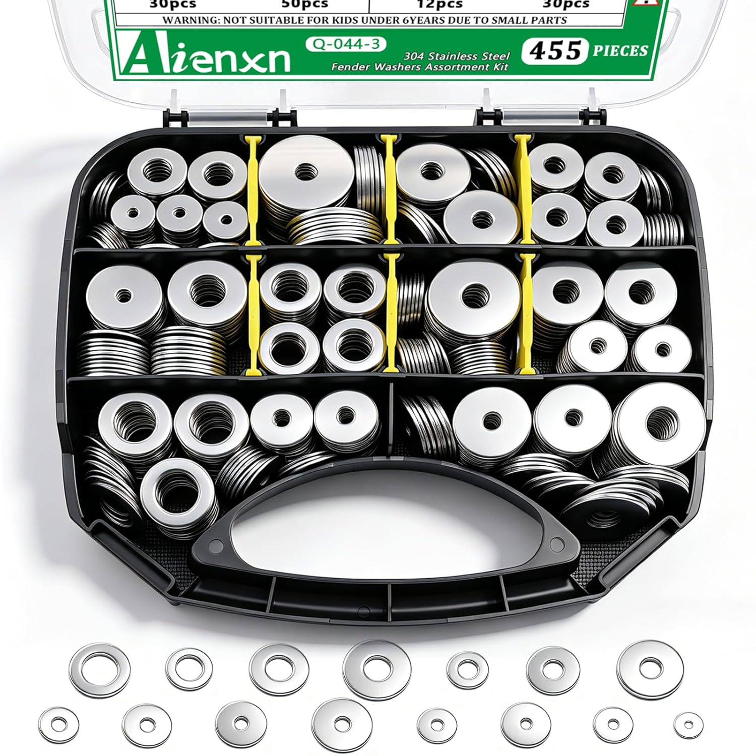 455PCS 304 Stainless Steel Fender Washer Assortment Kit, Washers for Bolts, 15 Metric Sizes Fender Washers for Screws -M3, M4, M5, M6, M8, M10, M12 for Home & Industrial Usage