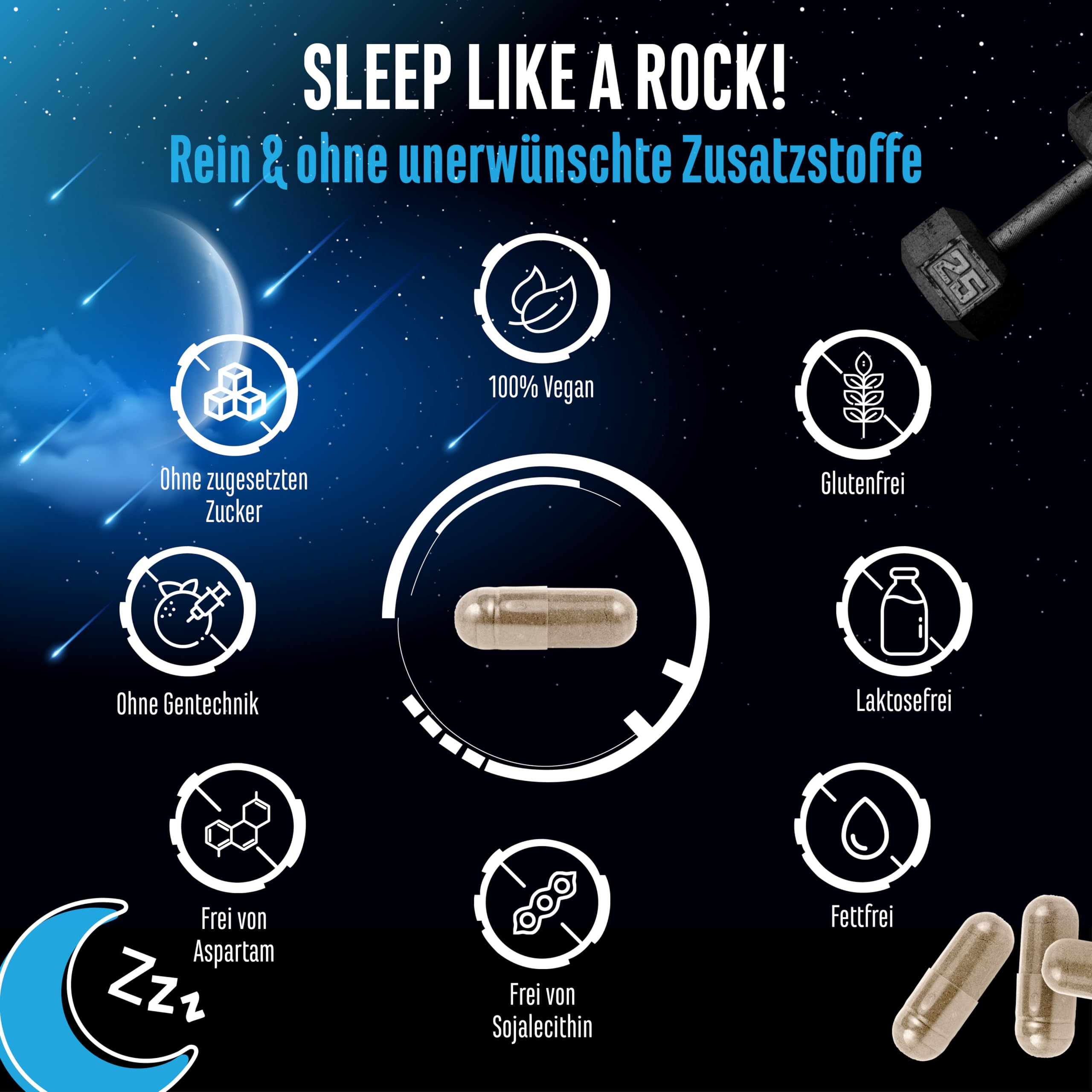 Knockout - Sleep & Recover Support - 120 Kapslen mit Shoden® Ashwagandha Extrakt, Magnesium, L-Tryptophan, natürliches L-Theanin aus Grüntee, Baldrian - Vegan