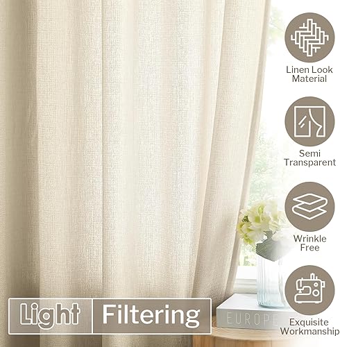 Miniatura 5 de Melodieux Cortinas semitraslúcidas de 108 pulgadas de largo para sala de estar o dormitorio, cortinas traslúcidas extralargas con bolsillo para